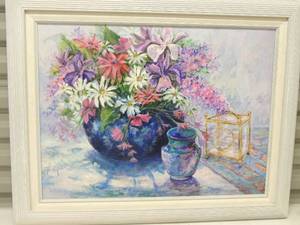 lot 174 image: Art of flowers and vases painted by Kathy Beech 93 Fredricks 24 29x23