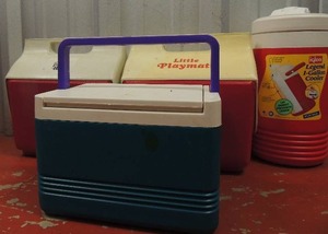 lot 187 image: 3 small igloo ice chest and igloo water jug