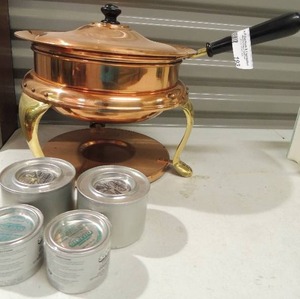 lot 193 image: COPPER CHAFING DISH has 4 cans of Sterno canned heat