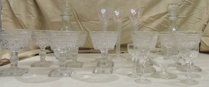 lot 197 image: 4 cordial glasses 10 bar drink glasses 3 long stem cotton candy wine glasses2 liquor bottles with glass stoppers