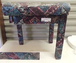 lot 205 image: Multi color foot stool or makeup chair 1 leg broken but easy fix