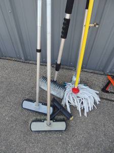 lot 244 image: Assorted mops and brooms