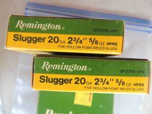 lot 29 image: Remington 5 slugger 20 gauge 2.75 58 oz. 5 rifle slugs per box qty. 3 boxes