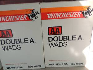 lot 32 image: Winchester double A wads, WAA12-12 gauge 1 box of 200 WAA 12-12 g 1 box of 100, WAA 12 F1- 12g qty 25