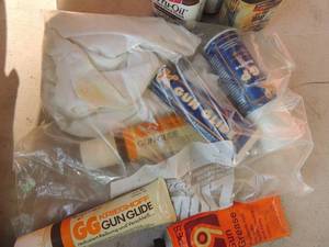 lot 156 image: Gun slide browning oil , gun grease, gun pro, Birchwood wax, sealer,tru oil