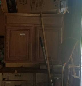 lot 80 image: KITCHEN CABINET PLUS ASSORTED WOOD AND MORE AS SHOWN.