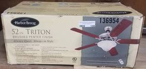 lot 139 image: HARBOR BREEZE 52 IN TRITON CEILING FAN IN UNOPENED BOX AS SHOWN.