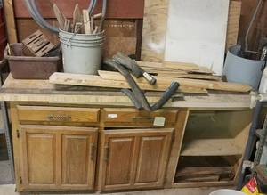 lot 167 image: MIXED LOT INCLUDING CABINET, WOOD AND MORE AS SHOWN.