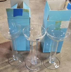 lot 255 image: HANDMADE CRYSTAL TALL GOBLET STYLE CANDLE HOLDERS AS SHOWN. MADE IN POLAND.