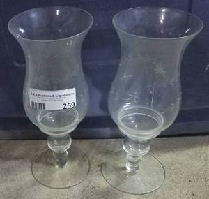 lot 259 image: GLASS TWO-PART CANDLE HOLDERS AS SHOWN.