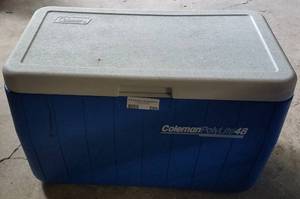 lot 295 image: COLEMAN POLYLITE 48 ICE CHESTCOOLER AS SHOWN.