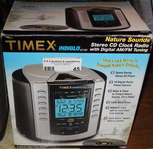 lot 45 image: TIMEX NATURE SOUNDS STEREO CD CLOCK RADIO IN BOX AS SHOWN.