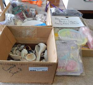 lot 572 image: LOT OF SEA SHELLS AND PARTY ACCESSORIES AS SHOWN.