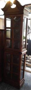 lot 588 image: VINTAGE CURIO CABINET WITH GLASS DOORS AND SIDES IN STYLECOLORCONDITION SHOWN. GLASS ON DOORS IN CURVED-STYLE.