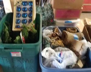lot 305 image: LOT OF CHRISTMAS DECOR, ORNAMENTS, RIBBON AND MORE