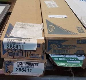 lot 350 image: SHOP LIGHTS FIXTURES IN BOXES IN SHOWN. YOU ARE BIDDING BY THE PIECE