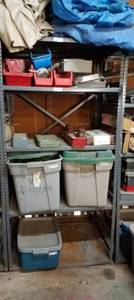 lot 396 image: METAL SHELF AND CONTENTS OF TOP SHELF ONLY AS SHOWN.
