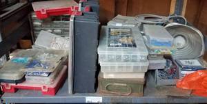 lot 412 image: LARGE LOT OF HARDWARE BOXES WITH CONTENTS AND OTHER ITEMS AS SHOWN. NICE MIXED LOT