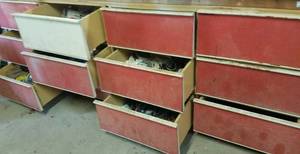 lot 448 image: CONTENTS OF LEFT SIDE DRAWERS (12) OF WORK STATION AS SHOWN. GREAT MIXED LOT