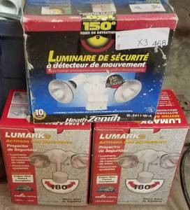 lot 468 image: LOT OF 3 MOTION ACTIVATED LIGHT FIXTURES IN BOXES AS SHOWN. YOU ARE BIDDIND BY THE PIECE