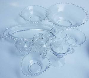 lot 518 image: CANDLEWICK CLEAR GLASS DISHES BY IMPERIAL GLASS-OHIO AS SHOWN.