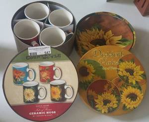 lot 547 image: COUNTRY STYLE CERAMIC MUGS AND DESSERT PLATES IN LIKE-NEW CONDITION AS SHOWN. YOU ARE BIDDING BY THE SET