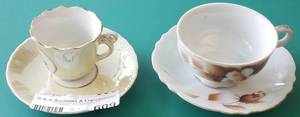 lot 609 image: 2 TEA CUP AND SAUCER SETS IN STYLESCOLORSCONDITION SHOWN. YOU ARE BIDDING BY THE SET