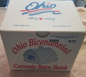 lot 622 image: OHIO BICENTENNIAL CERAMIC BARN BANK IN BOX AS SHOWN.SEE PICTURES