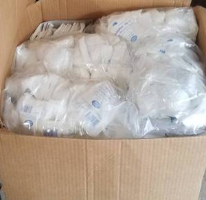lot 629 image: BOX LOT OF MEDICAL SUPPLIES AND SET OF CRUTCHES AS SHOWN.