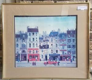 lot 675 image: FRAMED FOLK ART NAIF LITHOGRAPH BY MICHEL DELACROIX, PARIS