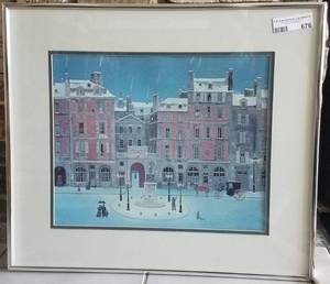 lot 676 image: FRAMED FOLK ART NAIF LITHOGRAPH PRINT BY MICHEL DELACROIX, PARIS