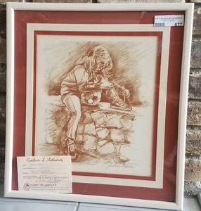 lot 677 image: FRAMED LACES II ORIGINAL LITHOGRAPH SIGNED AND NUMBERED 118150 BY JUDIE MARTIN WITH CERTIFICATE OF AUTHENTICITY AS SHOWN.