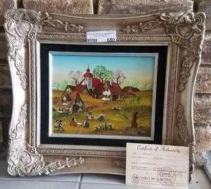lot 680 image: FRAMED WASH DAY ORIGINAL OIL BY KOWALSKI WITH CERTIFICATE OF AUTHENTICITY AS SHOWN.