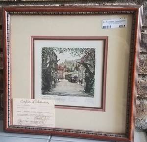 lot 681 image: FRAMED MOZART ORIGINAL COLORED ETCHING SIGNED BY CZOERNIG WITH CERTIFICATE OF AUTHENTICITY AS SHOWN.