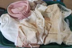 lot 695 image: VINTAGE APRONS AND MORE AS SHOWN.