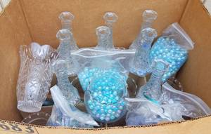 lot 766 image: LOT OF ASSORTED GLASS VASES AND MARBLES AS SHOWN.