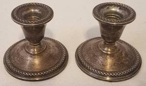 lot 776 image: VINTAGE ROGERS STERLING SILVER CANDLE HOLDERS AS SHOWN. YOU ARE BIDDING BY THE PIECE