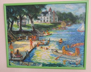 lot 10 image: Wall art by Bechery 76 Flabea Art framed in green hand painted 31x33