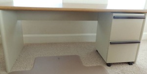 lot 13 image: Desk with  2 drawer File Cabinet on wheels  30H x55Lx30W by HON