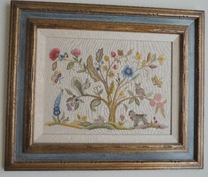 lot 18 image: VINTAGE NEEDLEPOINT - HAS PLANTS WITH VARIOUS FLOWERS, BIRD & ANIMALS - 1970  Handmade Art 24x20