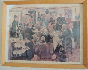 lot 21 image: Frontier Christmas  Print by H. Charles McBarron.  PRINT Measures 20 inches by 16 inches. From the American Oil Company Series. FRAMED -  22x18