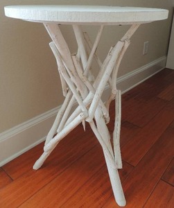 lot 31 image: White WOOD Art table WITH BRANCH LEGS 30 x 22