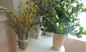 lot 32 image: International Bazaar White pot 13x9 and 8 POTTERY Floral Vase