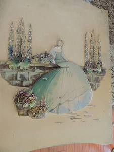 lot 38 image: 3-Dimensional Wooden Art  - LADY IN GARDEN WITH FLOWERS   26x19