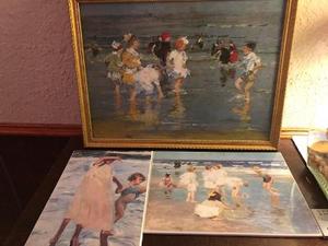 lot 62 image: Two Sisters Valencia 1909 7x11, A Holiday1015 Edward Pothast 13x17 and Children at the Beach E. Fallgeist 11x7