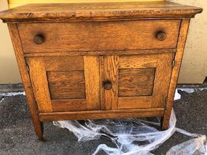 lot 5 image: Antique Bedside SIDE TABLE - 1 drawer and double doors on the bottom 28x32x17 solid wood