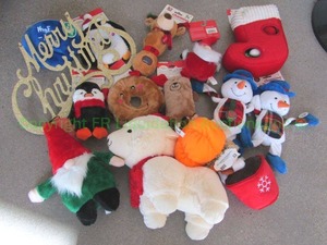 lot 33 image: Christmas theme pet toys and Merry Christmas sign