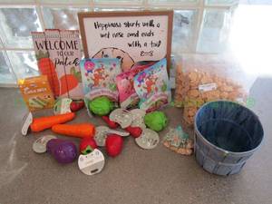 lot 40 image: Various dog toys and decor, including Planet Dog toys, picture, and more