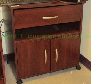 lot 96 image: Wood storage cabinet on wheels