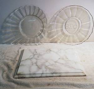 lot 253 image: Marble Cutting Board &amp 2 Glass Serving Platters
